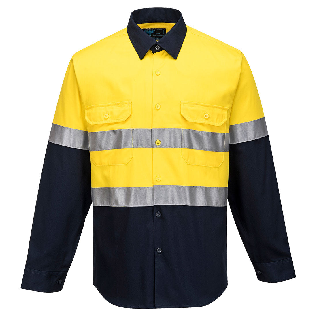 Portwest Hobart Hi-Vis Contrast Shirt L/S in Yellow/Navy