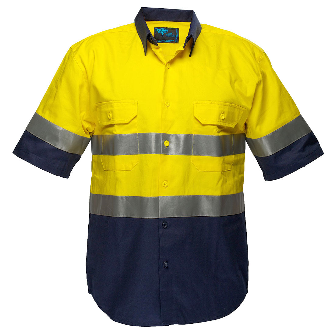 Portwest Hi-Vis Two Tone Regular Weight Short Sleeve Shirt with Tape in Yellow/Navy