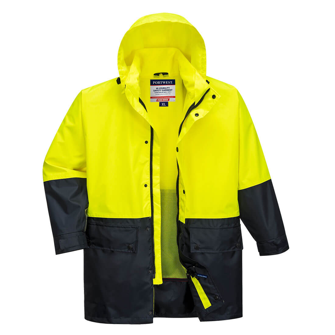 Portwest Kimberley Hi-Vis Contrast Class D Rain Traffic Jacket in Yellow/Navy