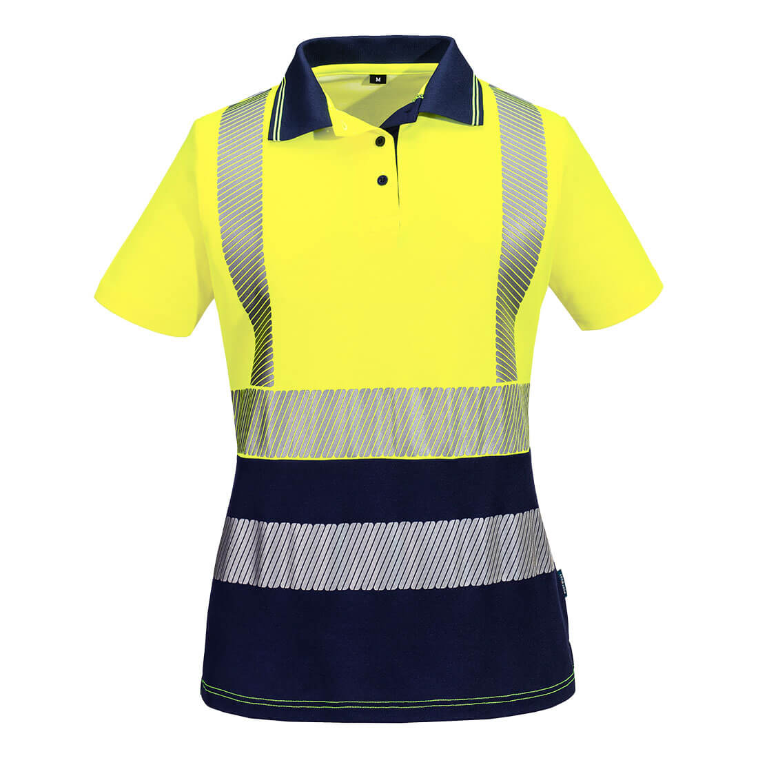 Portwest Hi-Vis Womens Cotton Comfort Contrast Polo Shirt S/S in Yellow/Navy