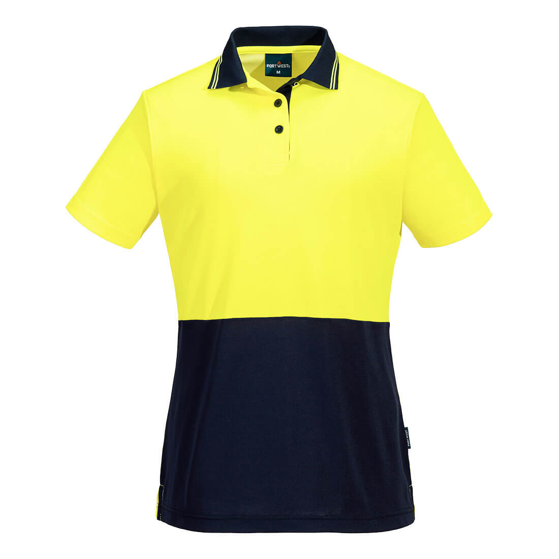 Portwest Hi-Vis Women's Cotton Comfort Contrast Class D Polo Shirt S/S in Yellow/Navy