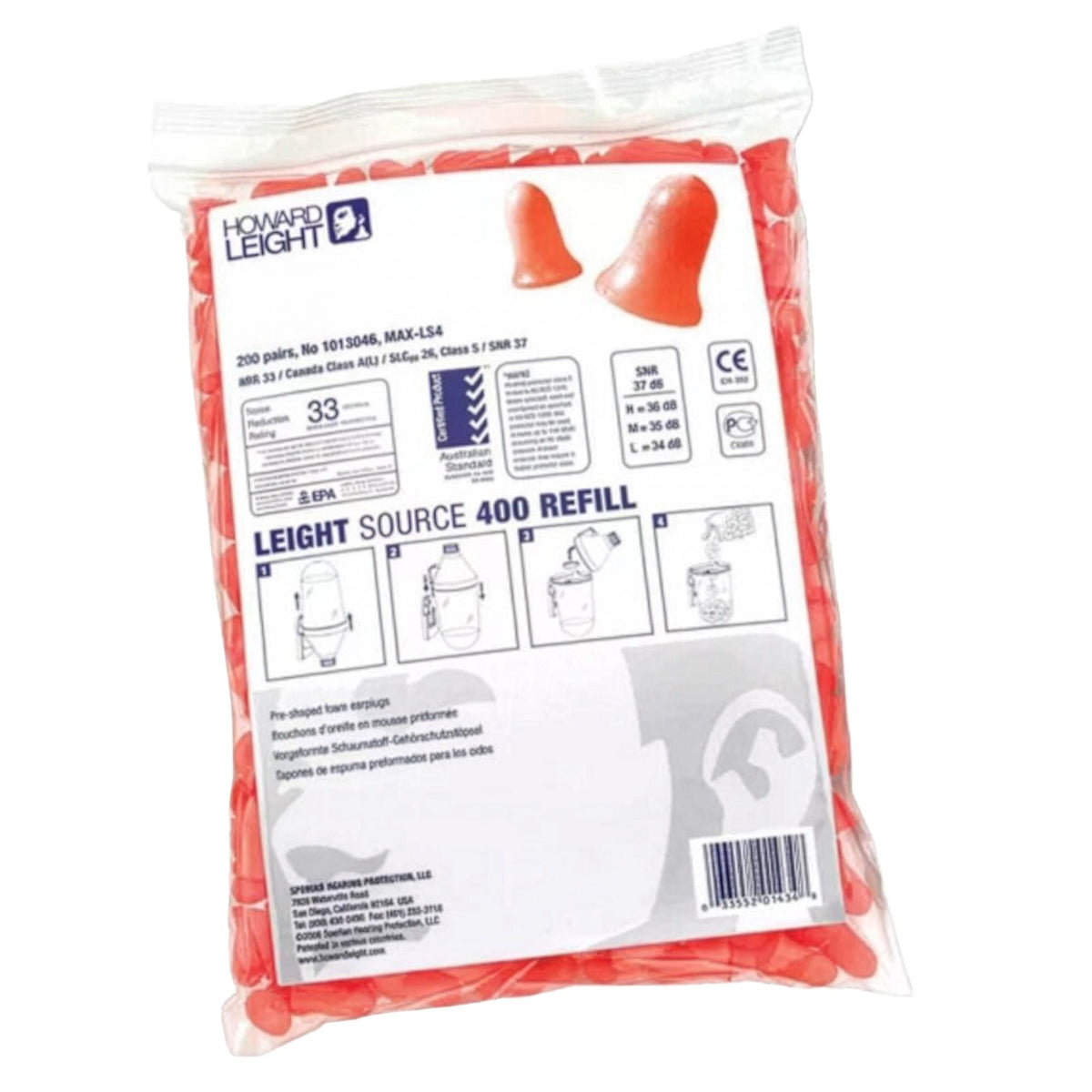 Howard Leight MXM-LS4-REFILL Maximum Uncorded Earplugs Refill Bag (200 Pairs)