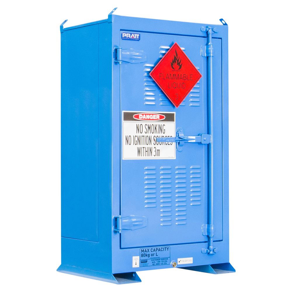 Pratt Safety Dangerous Goods Outdoor Storage Cabinet:80L - 1 Door - 2 Shelves