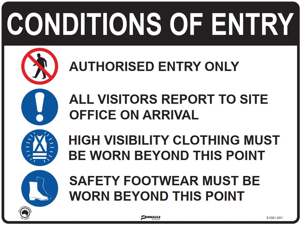 Conditions of Entry Authorised Entry Only etc... (With Pictos) Sign