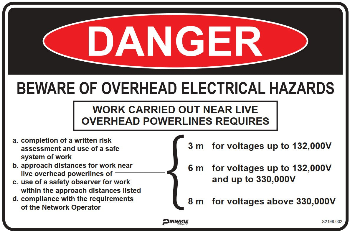 Danger Beware Of Overhead Electrical Hazards... Sign