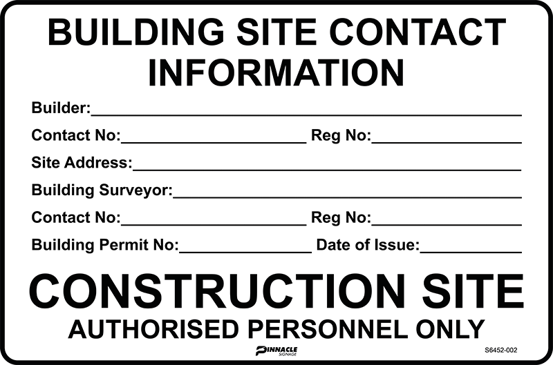 Building Site Contact Information Sign