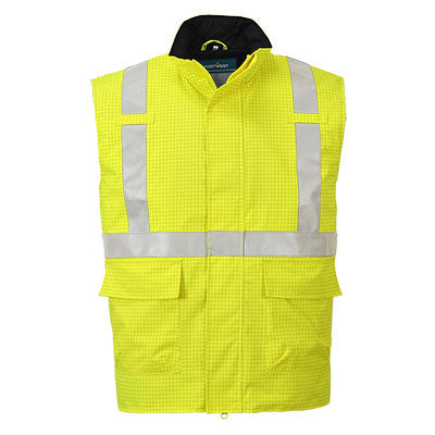 Portwest Bizflame Rain Hi-Vis Anti-Static FR Bodywarmer in Yellow