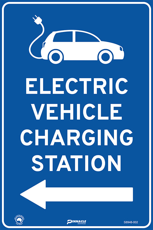 Electric Vehicle Charging Station Left (Blue/White) Sign