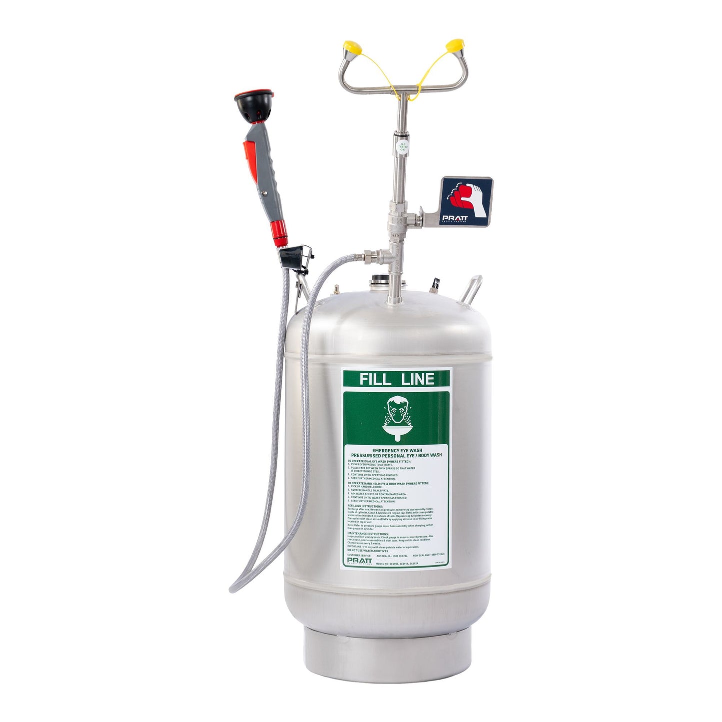 Pratt Safety Portable Pressurised Eye And Body Wash With Hand Held Drench Hose. 45L Unit
