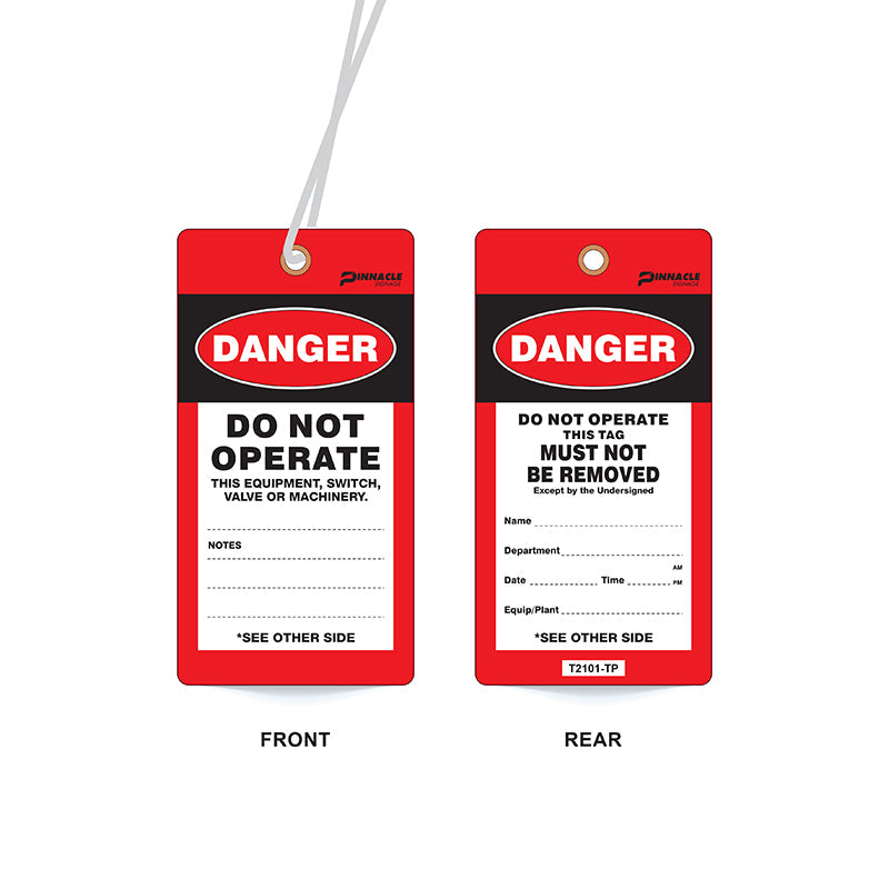Danger Do Not Operate Tag, Water & Tear Proof, Eyelet & String, Pack/100 Sign