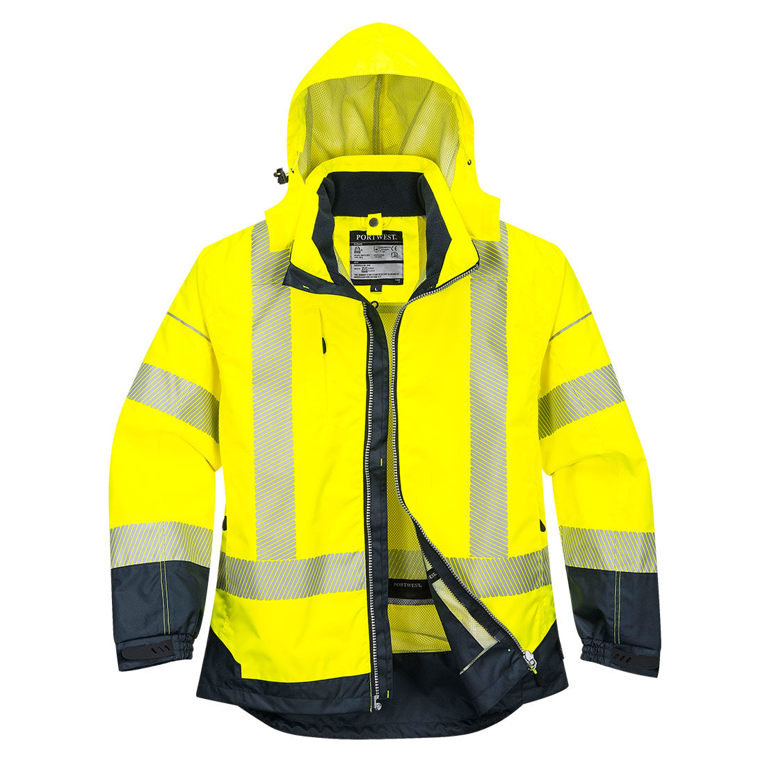 Portwest PW3 Hi-Vis Breathable Rain Jacket in Yellow/Navy
