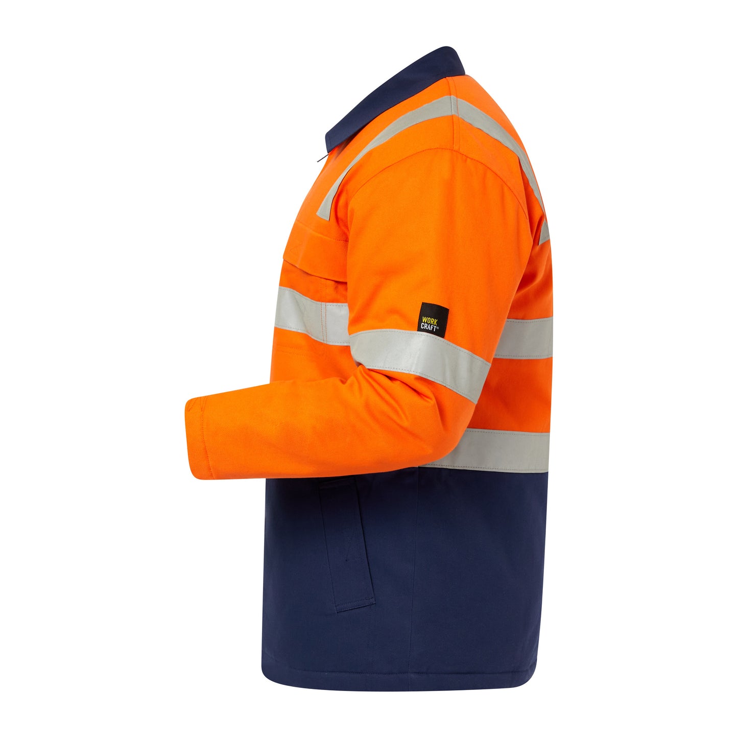 Workcraft WJ8019 Hi Vis Cotton Reflective Jacket in Orange/Navy