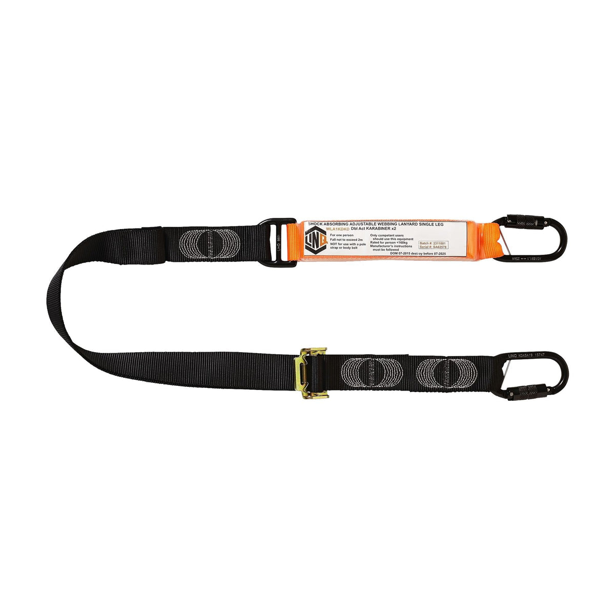 LINQ Height Safety WLA1KDKD Elite Single Leg Shock Absorbing 2M Adjustable Lanyard with KD x 2