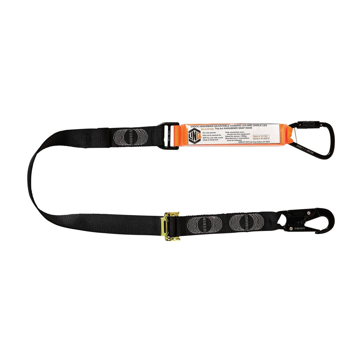 LINQ Height Safety WLA1KTSN Elite Single Leg Shock Absorbing 2M Adjustable Lanyard with Hardware KT & SN