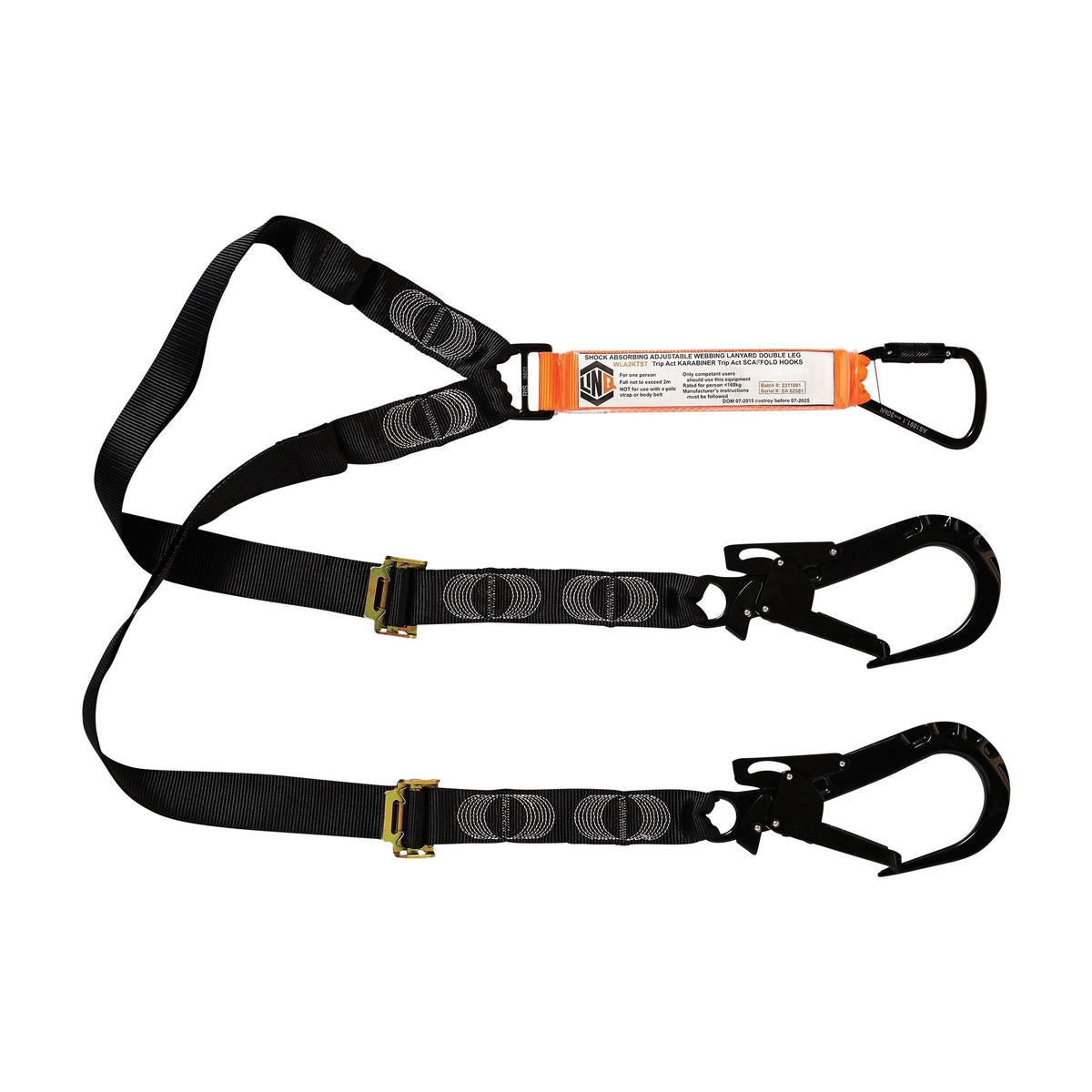 LINQ Height Safety WLA2KTST Elite Double Leg Shock Absorbing 2M Adjustable Lanyard with Hardware KT & ST