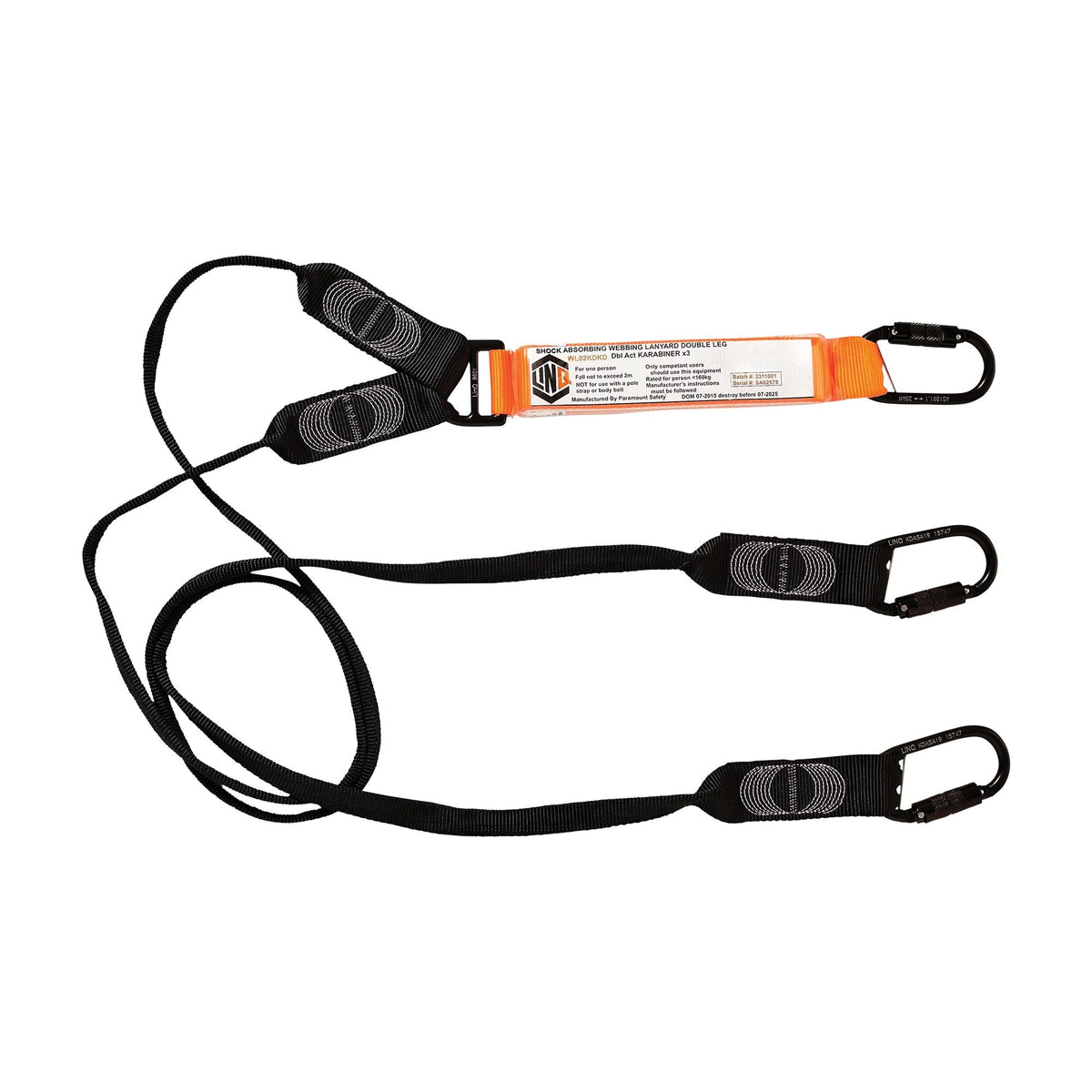 LINQ Height Safety WLO2KDKD Elite Double Leg Shock Absorbing Webbing Lanyard With Hardware KD X3