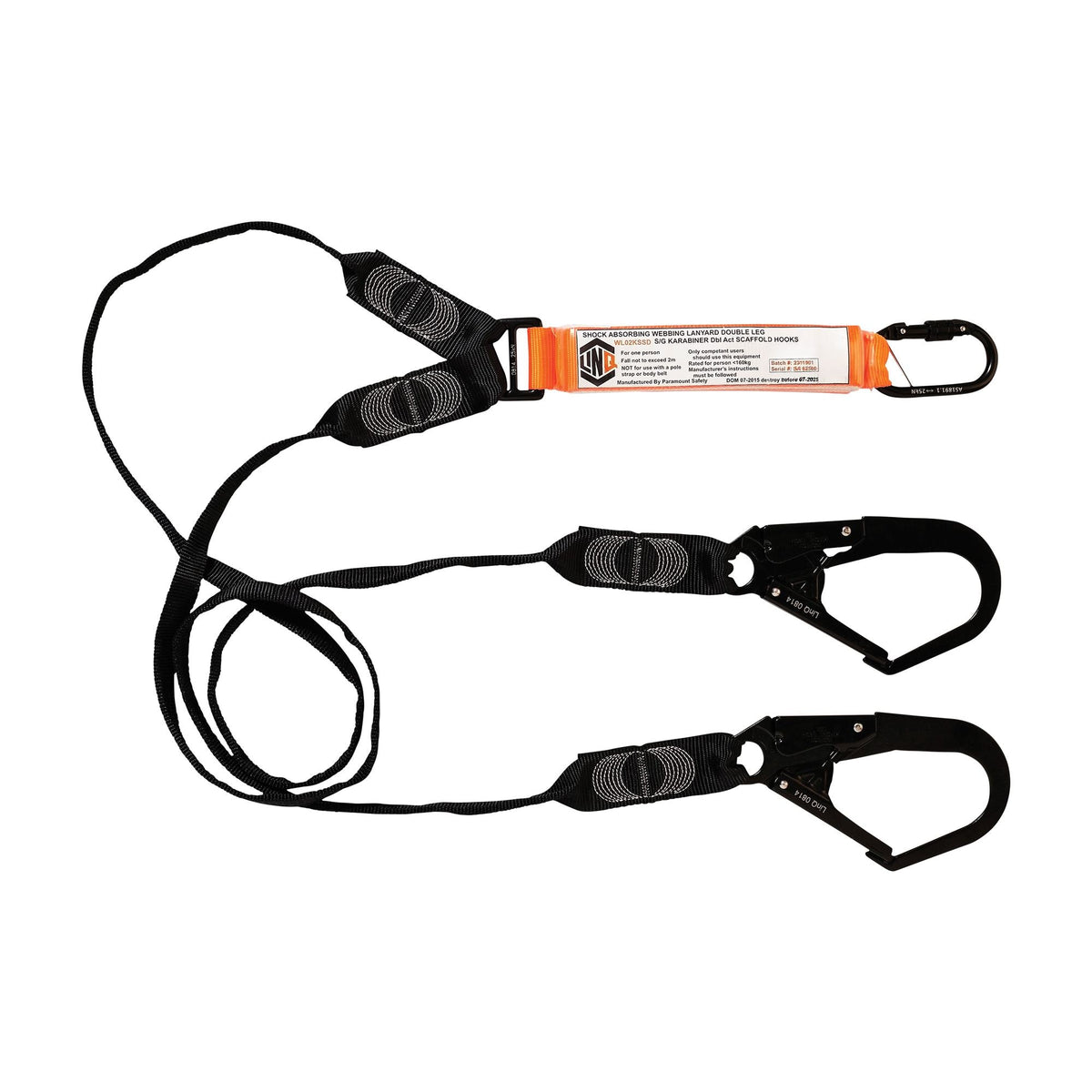 LINQ Height Safety WLO2KSSD Elite Double Leg Shock Absorbing Webbing Lanyard With Hardware KS & SD X2