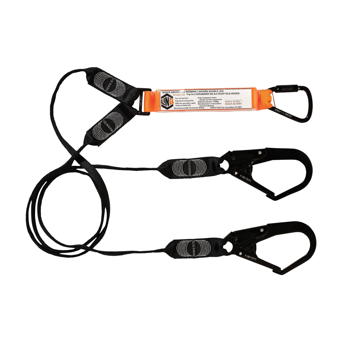 LINQ Height Safety WLO2KTSD Elite Double Leg Shock Absorbing Webbing Lanyard With Hardware KT & SD X3