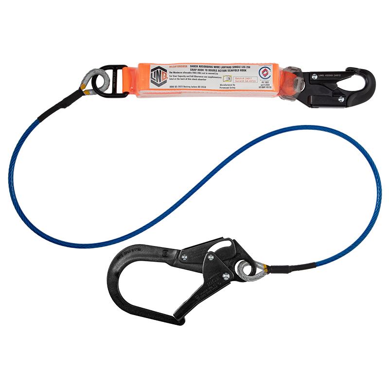 LINQ Height Safety WLSA1SNSDSR Elite Single Leg Shock Absorbing 2M Wire Rope Lanyard With Hardware SN & SD