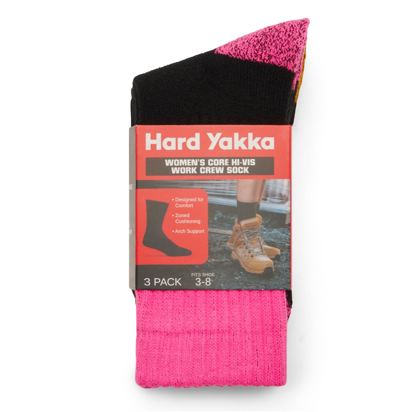 Hard Yakka Y20013 Women's Core Hi Vis Work Crew Sock - 3 Pack
