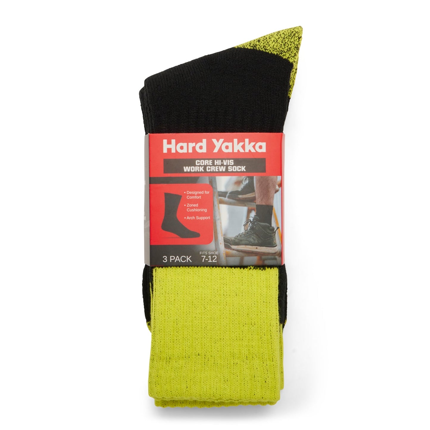 Hard Yakka Y20014 Core Hi Vis Work Crew Sock - 3 Pack