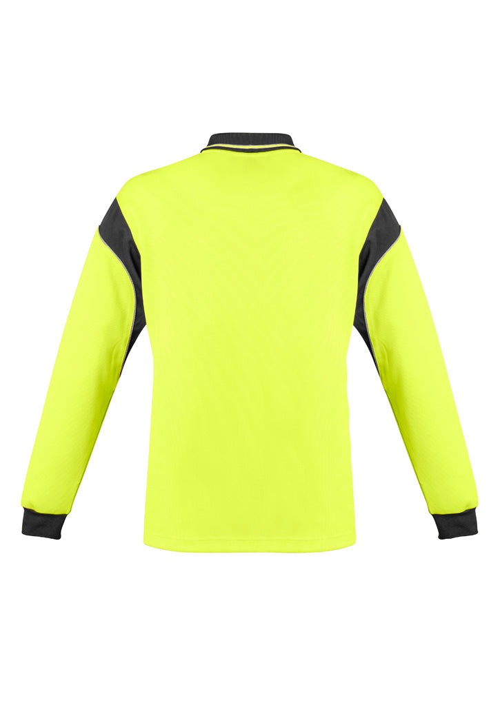 Syzmik Men's Hi Vis Aztec Long Sleeve Polo - Yellow/Charcoal
