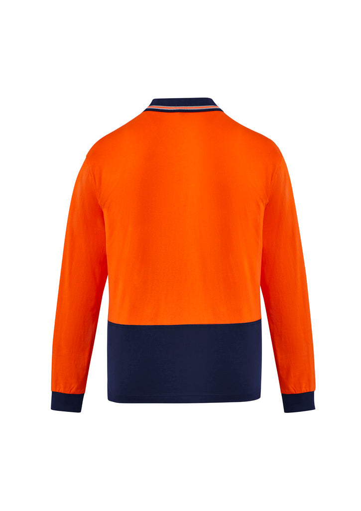 Syzmik Men's Hi Vis Cotton Long Sleeve Polo - Orange/Navy
