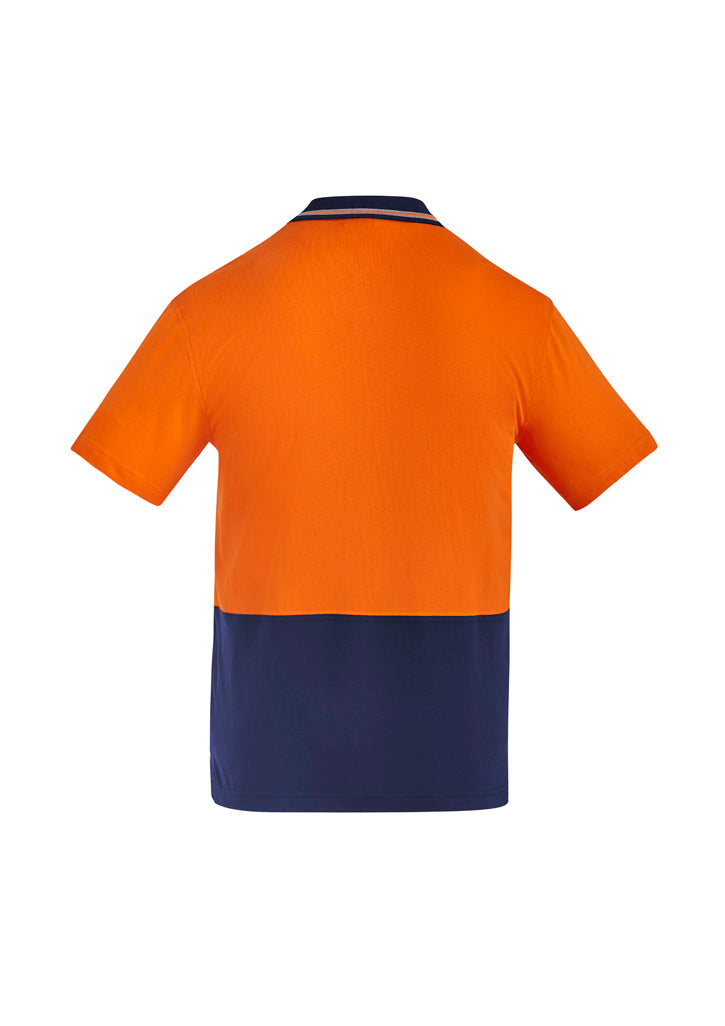 Syzmik Men's Hi Vis Cotton Short Sleeve Polo - Orange/Navy