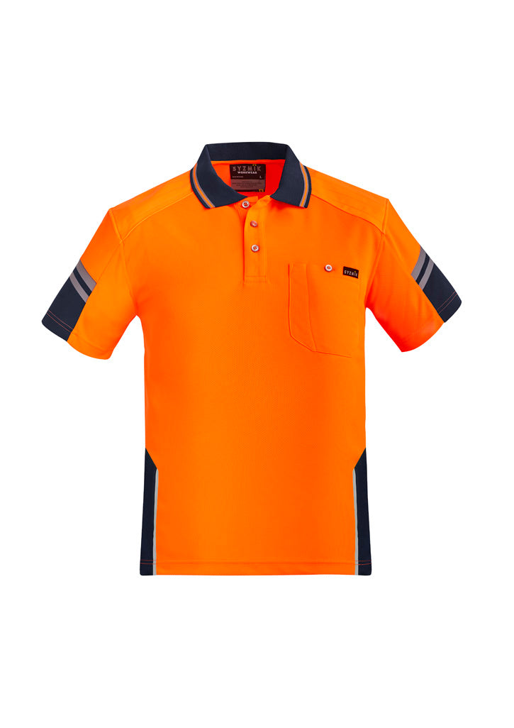 Syzmik Men's Hi Vis Reinforced Squad Short Sleeve Polo - Orange/Navy
