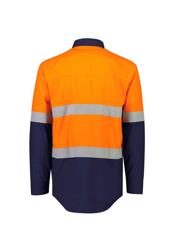 Syzmik Men's Orange Flame Lightweight Ripstop Spliced Shirt - Hoop Taped - Orange/Navy