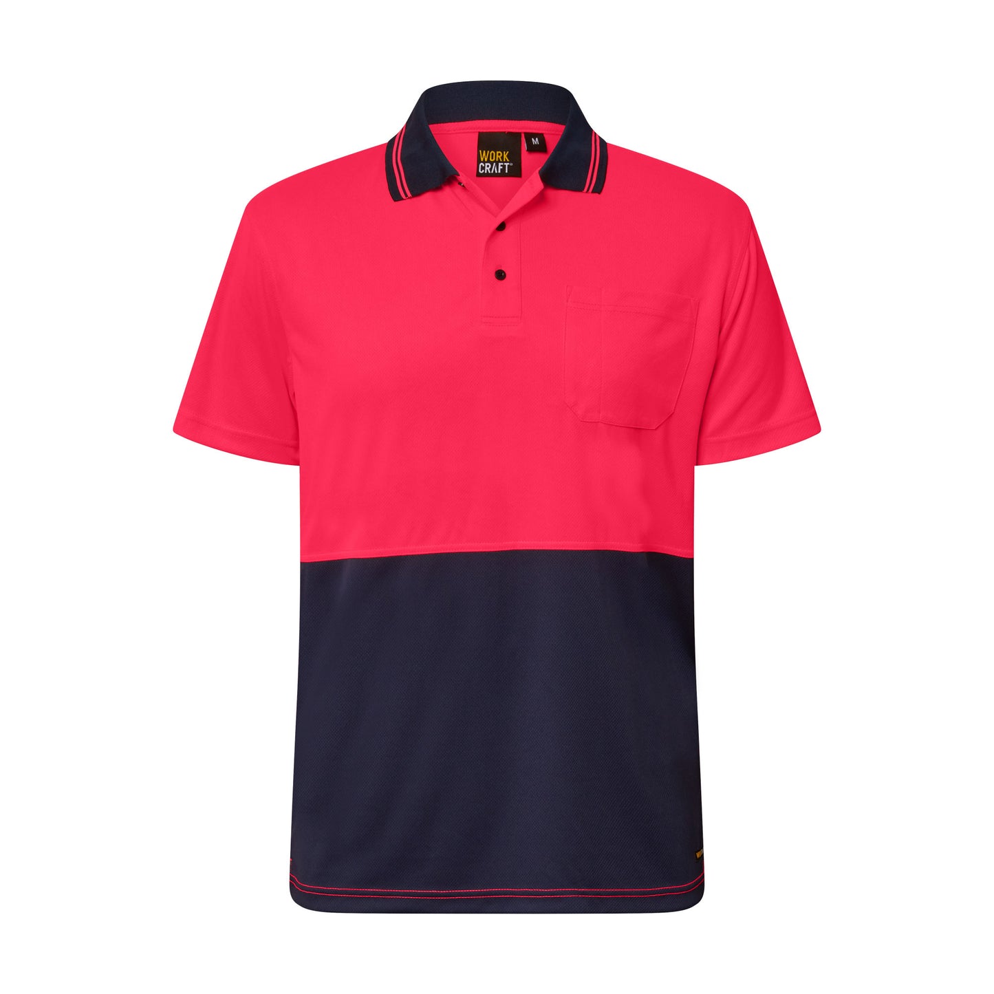 Workcraft WSP201 Hi Vis Short Sleeve Micromesh Polo With Pocket in Pink/Navy