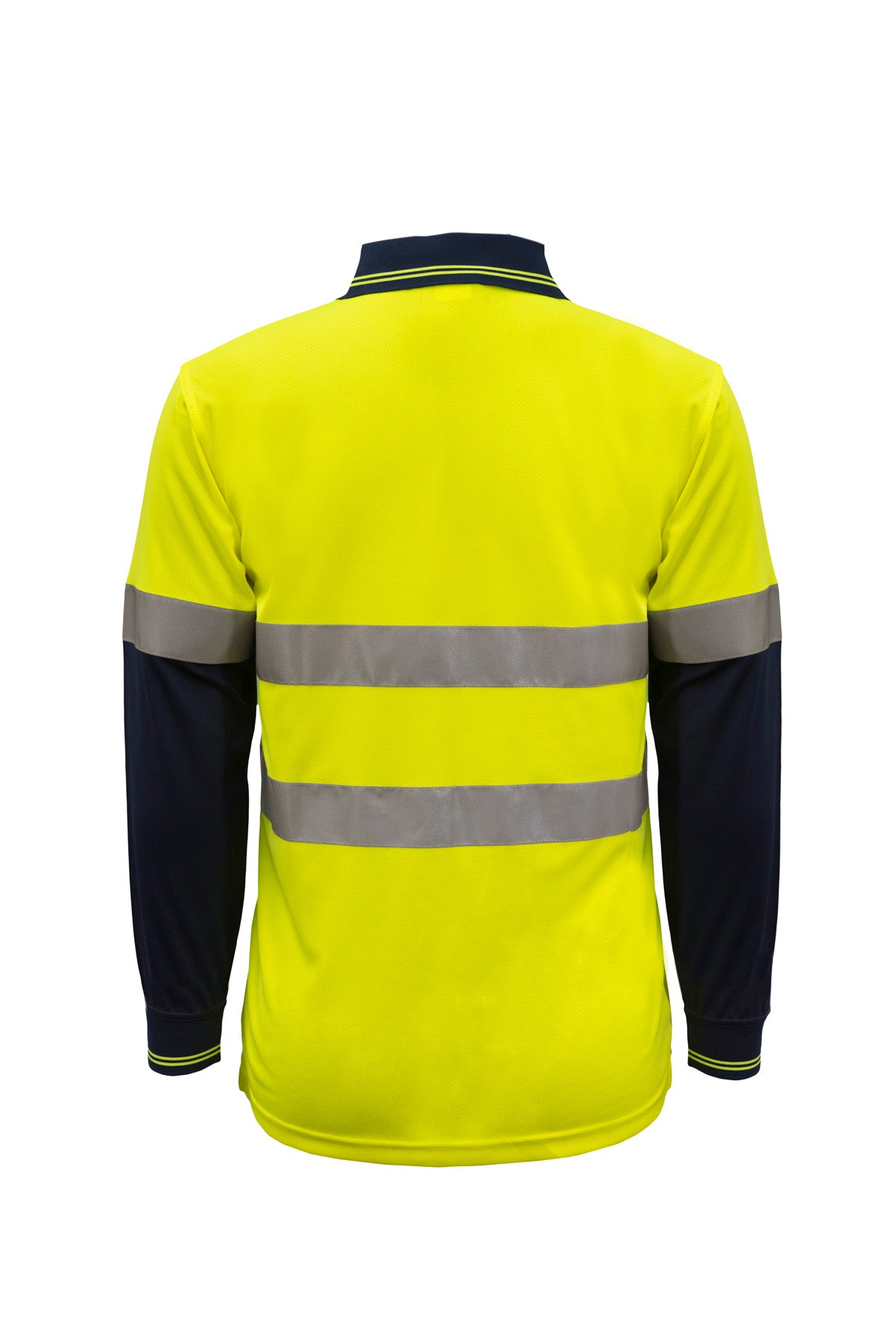 Workcraft WSP409 Hi Vis Long Sleeve Micromesh Reflective Polo With Pocket in Yellow/Navy