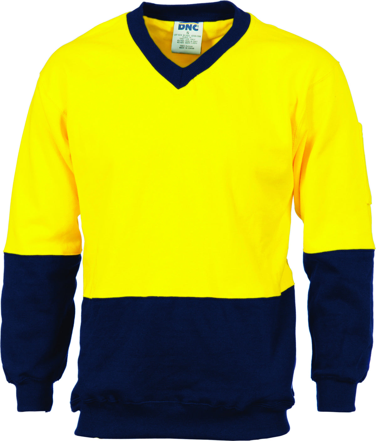 HiVis Two Tone Cotton Fleecy Sweat Long Sleeve V-Neck