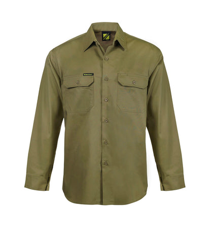Workcraft WS4011 Lightweight Long Sleeve Vented Cotton Drill Shirt in Khaki