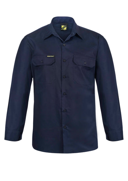 Workcraft WS4011 Lightweight Long Sleeve Vented Cotton Drill Shirt in Navy