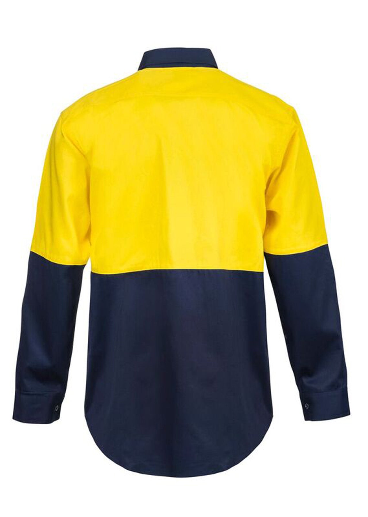 Workcraft WS3032 Hi Vis Long Sleeve Cotton Drill Industrial Laundry Shirt With Press Studs in Yellow/Navy