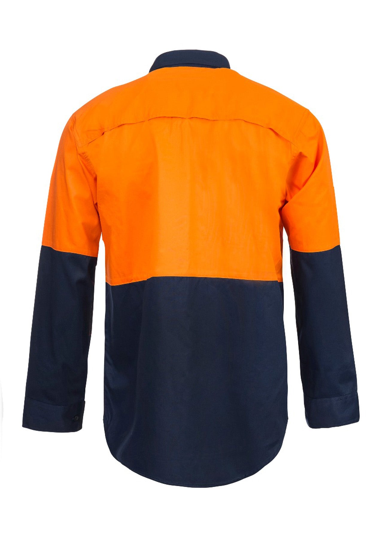Workcraft WS4247 Lightweight Hi Vis Long Sleeve Vented Cotton Drill Shirt in Orange/Navy