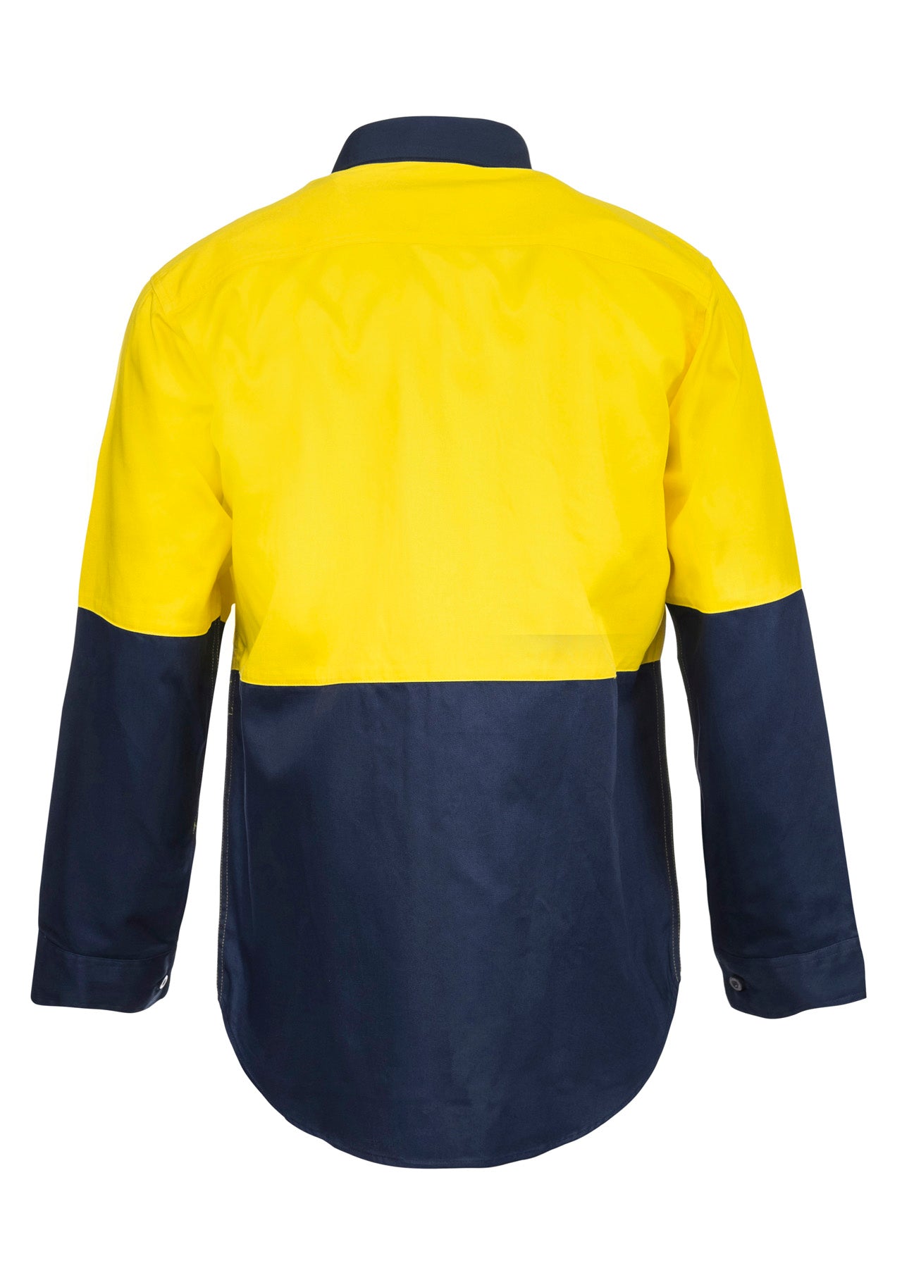 Workcraft WS3022 Mens Hi Vis Long Sleeve Cotton Drill Shirt in Yellow/Navy