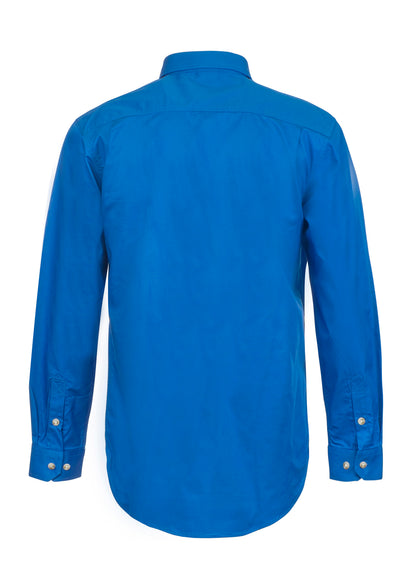 Workcraft WS3029 Mens Lightweight Long Sleeve Closed Front Cotton Drill Shirt in Cobalt Blue