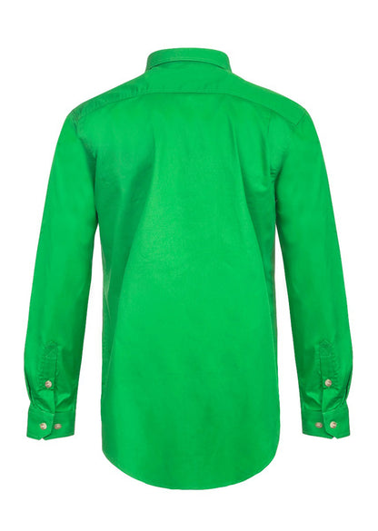 Workcraft WS3029 Mens Lightweight Long Sleeve Closed Front Cotton Drill Shirt in Electric Green