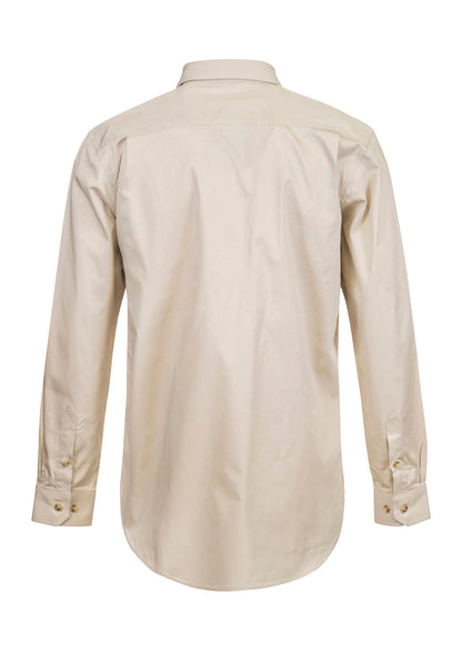 Workcraft WS3029 Mens Lightweight Long Sleeve Closed Front Cotton Drill Shirt in Cream