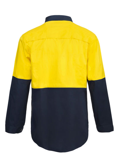 Workcraft WS4256 Mens Hi Vis Closed Front Cotton Drill Shirt With Semi Gusset Sleeves in Yellow/Navy
