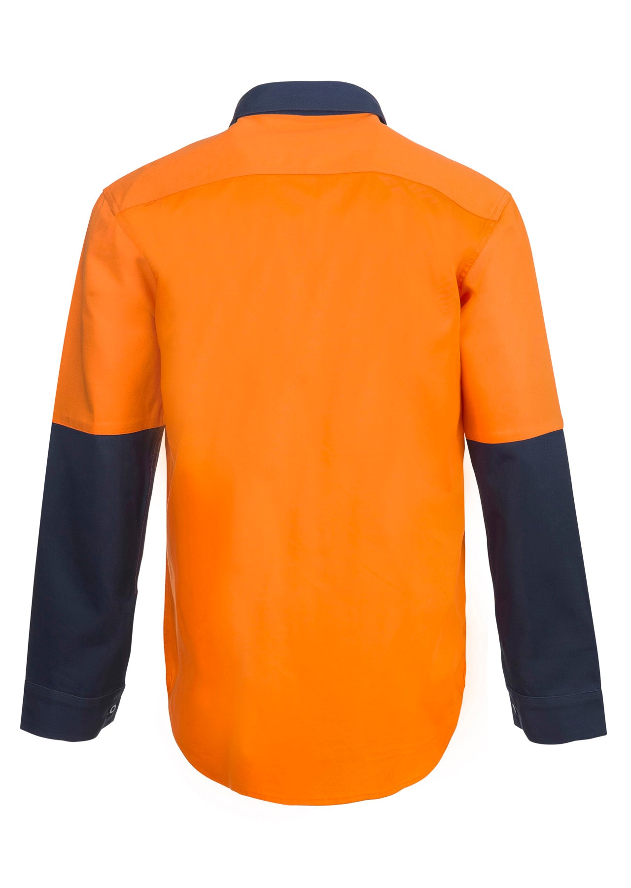 Workcraft WS4254 Mens Heavy Duty Hybrid Hi Vis Closed Front Cotton Drill Shirt With Gusset Sleeves in Orange/Navy