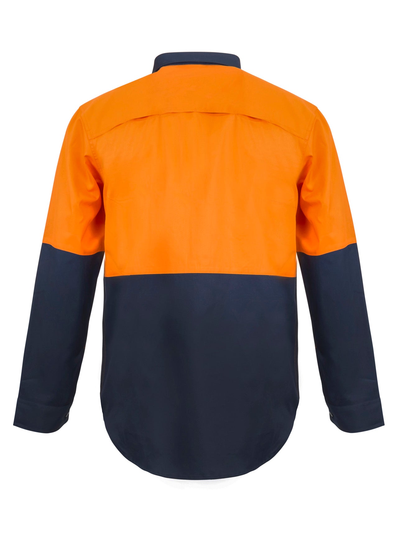 Workcraft WS4255 Mens Lightweight Hi Vis Closed Front Vented Cotton Drill Shirt With Semi Gusset Sleeves in Orange/Navy