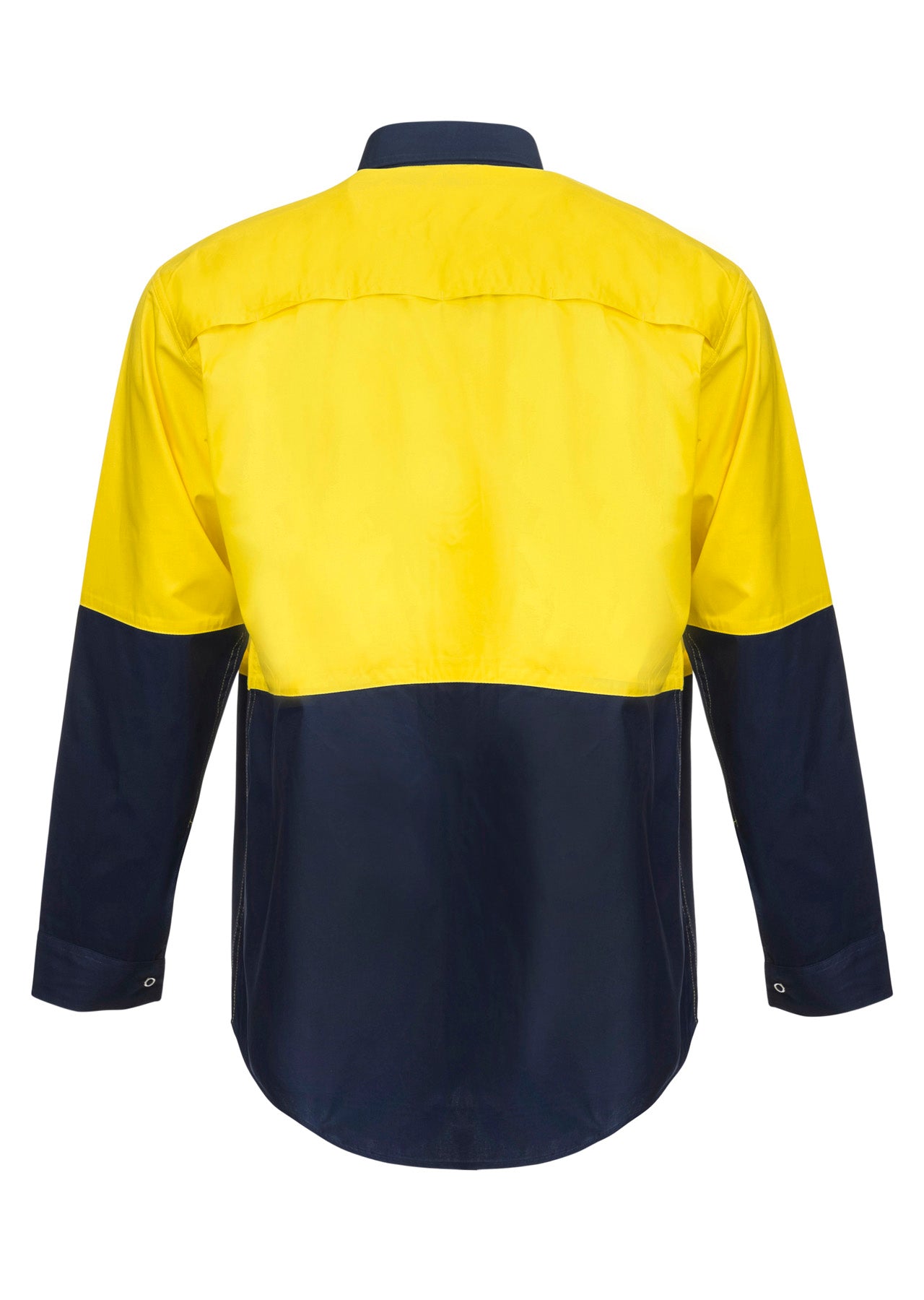 Workcraft WS3045 Mens Lightweight Hi Vis Long Sleeve Vented Cotton Drill Food Industry Shirt With Press Studs And Spare Pockets in Yellow/Navy
