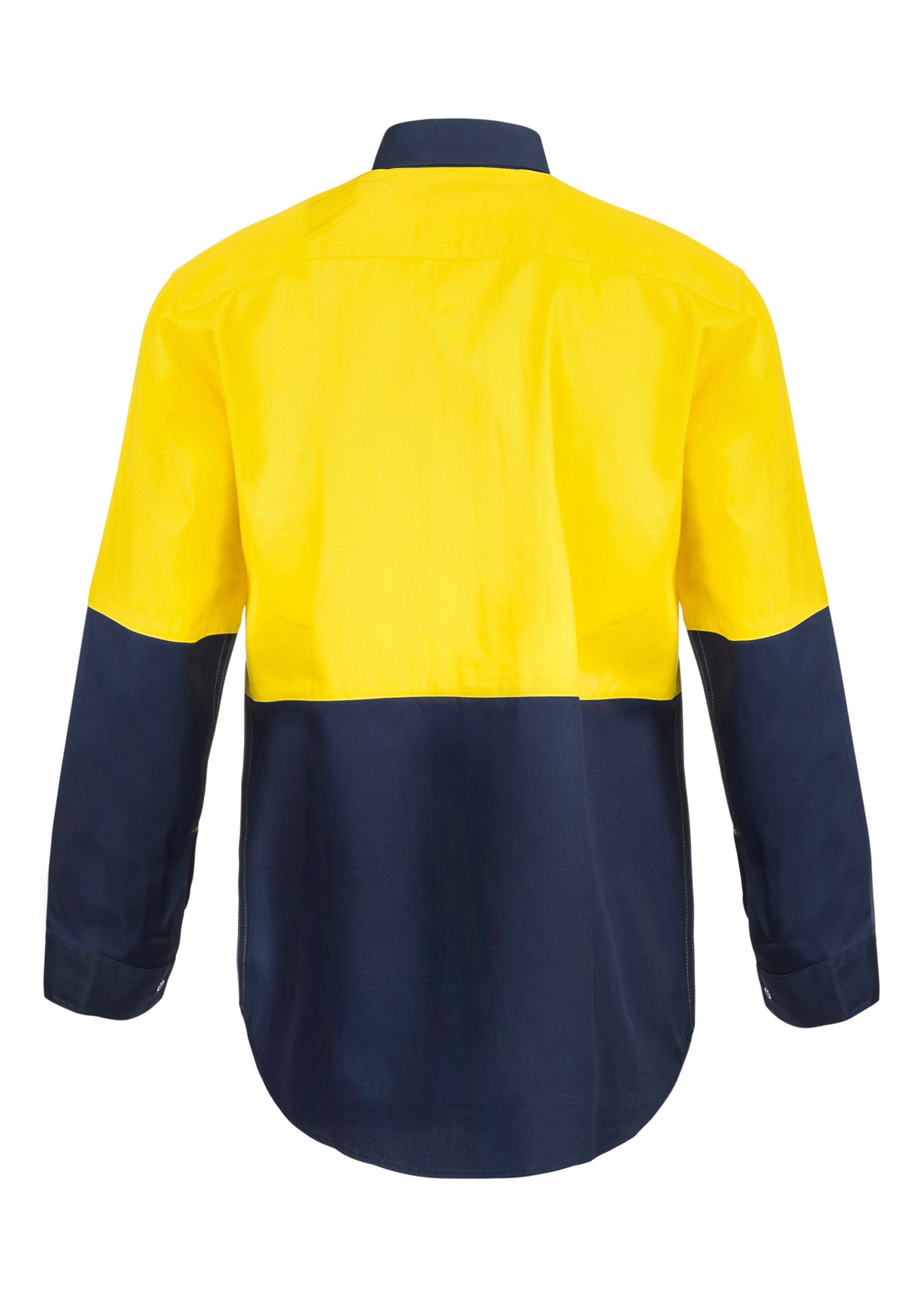 Workcraft WS3035 Hi Vis Long Sleeve Cotton Drill Food Industry Shirt With Press Studs And Spare Pockets in Yellow/Navy