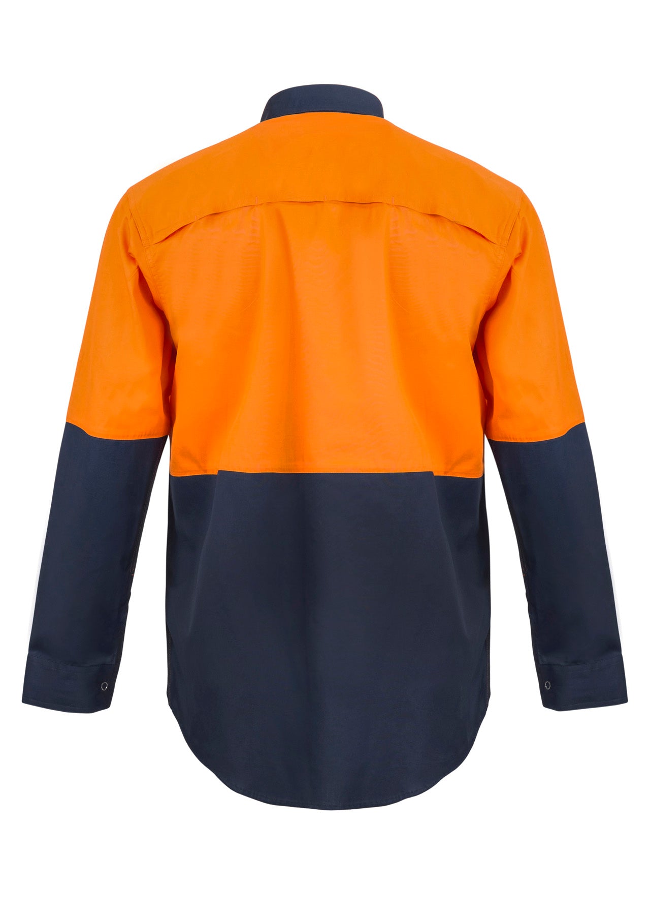 Workcraft WS3045 Mens Lightweight Hi Vis Long Sleeve Vented Cotton Drill Food Industry Shirt With Press Studs And Spare Pockets in Orange/Navy