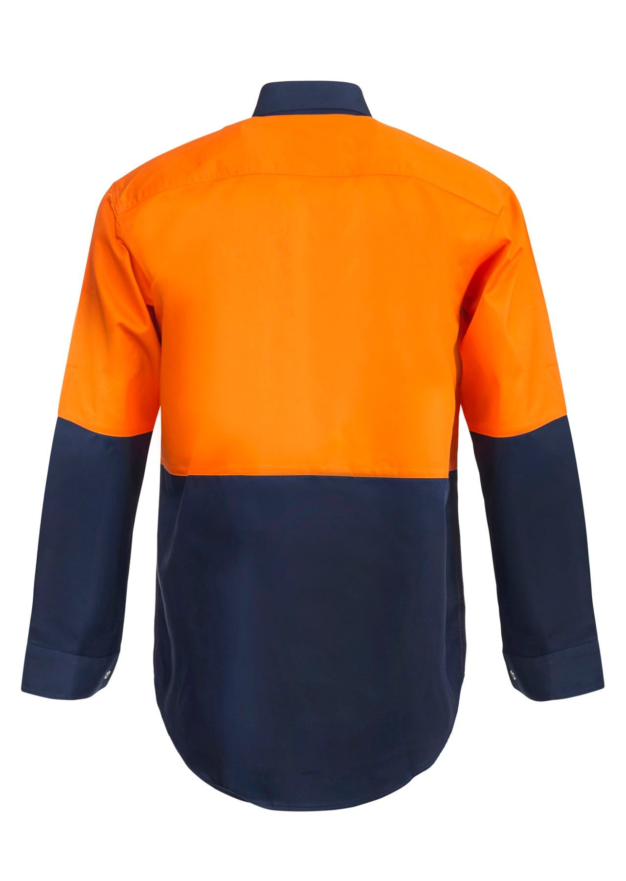 Workcraft WS3035 Hi Vis Long Sleeve Cotton Drill Food Industry Shirt With Press Studs And Spare Pockets in Orange/Navy