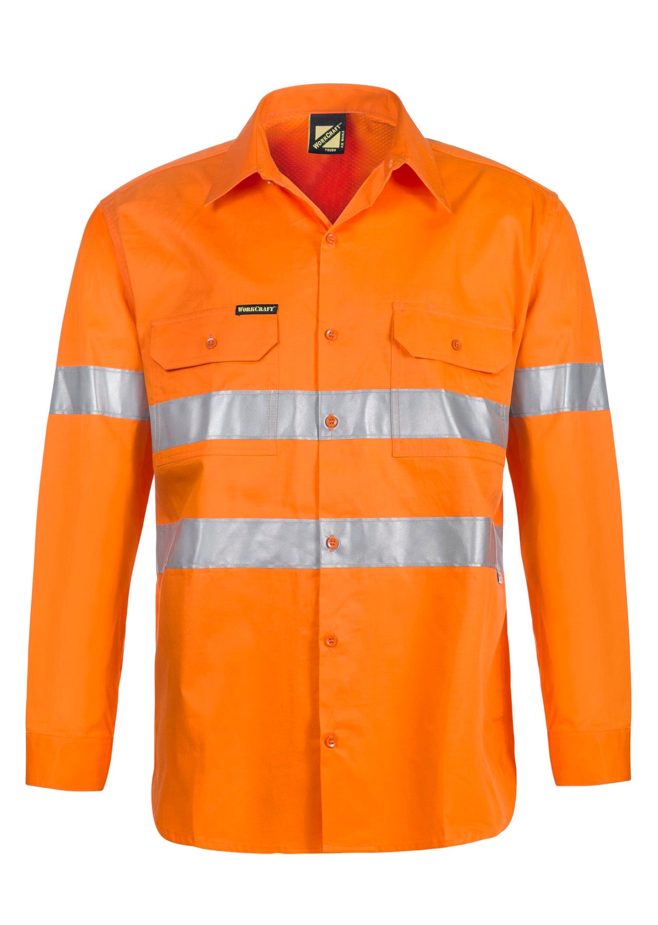 Workcraft WS4131 Lightweight Hi Vis Long Sleeve Vented Cotton Drill Reflective Shirt in Orange