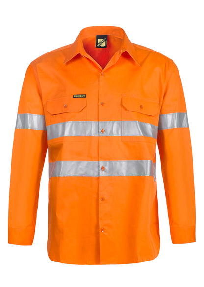 Workcraft WS4131 Lightweight Hi Vis Long Sleeve Vented Cotton Drill Reflective Shirt in Orange